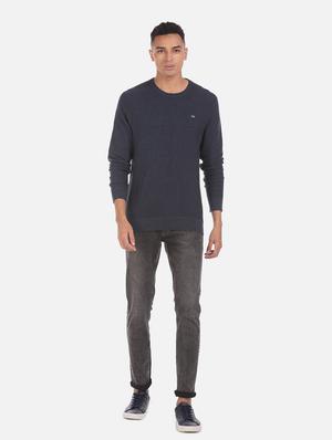 blue color crew neck men's pullover - 18068513 - Standard Image - 4