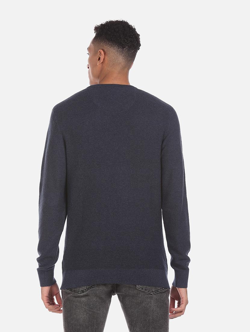blue color crew neck men's pullover - 18068513 - Zoom Image - 3
