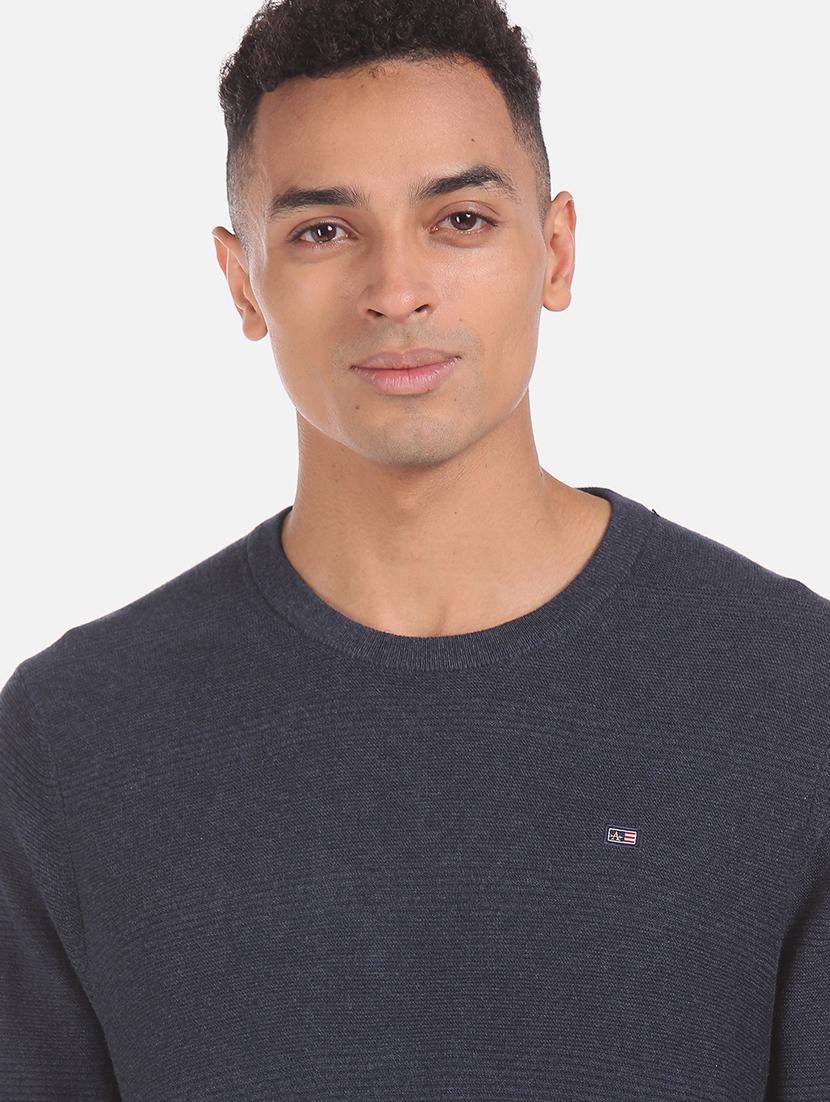 blue color crew neck men's pullover - 18068513 - Zoom Image - 5