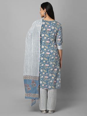 blue cotton kurta palazzo set - 18069076 - Standard Image - 4