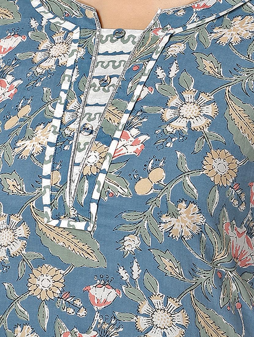blue cotton kurta palazzo set - 18069076 - Zoom Image - 6