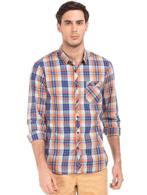 orange checkered casual shirt - 18070455 - Very Small Image - 1