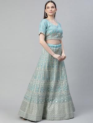 embroidered a-line lehenga - 18072819 - Standard Image - 2