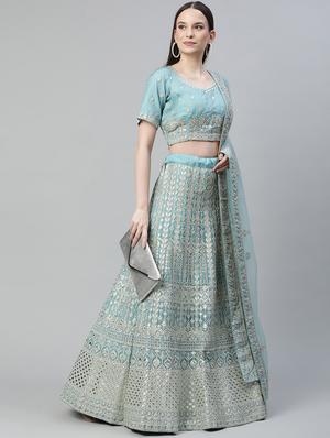 embroidered a-line lehenga - 18072819 - Standard Image - 4