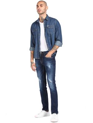 blue cotton blend washed jeans - 18072995 - Standard Image - 4