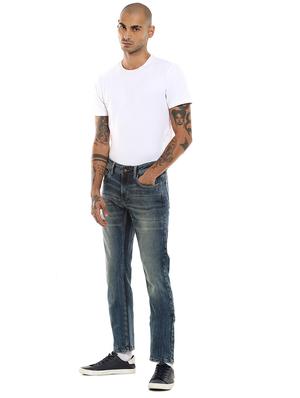 blue cotton blend washed jeans - 18072999 - Standard Image - 4