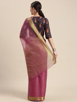 solid bordered woven saree with blouse - 18074213 - Standard Image - 2
