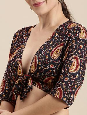 solid bordered woven saree with blouse - 18074213 - Standard Image - 3