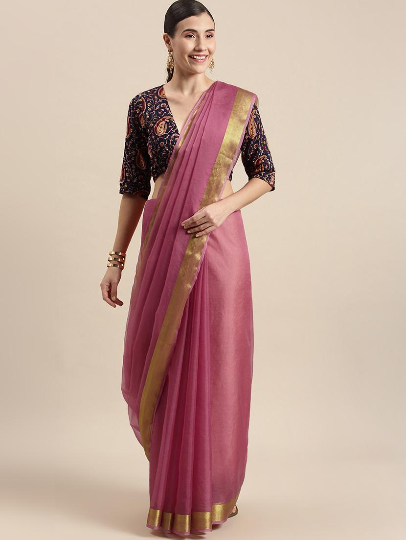 solid bordered woven saree with blouse - 18074213 - Zoom Image - 1