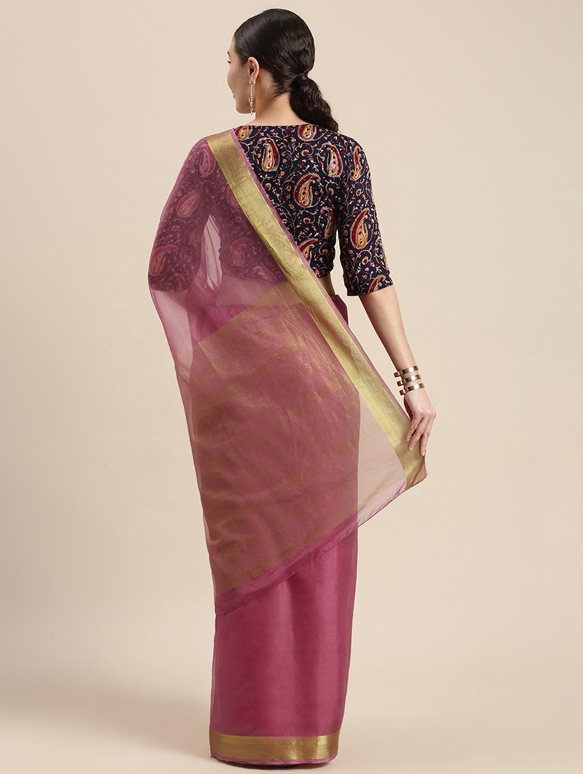 solid bordered woven saree with blouse - 18074213 - Zoom Image - 2