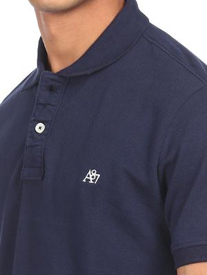 navy blue solid polo t-shirt - 18074446 - Standard Image - 5
