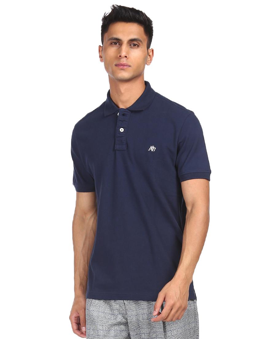 navy blue solid polo t-shirt - 18074446 - Zoom Image - 1