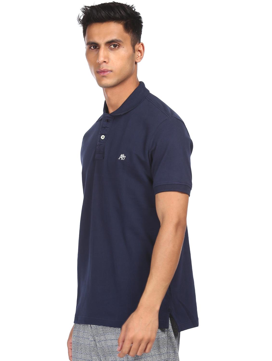navy blue solid polo t-shirt - 18074446 - Zoom Image - 2