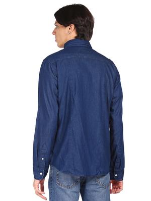 dark blue denim casual shirt - 18074858 - Standard Image - 3