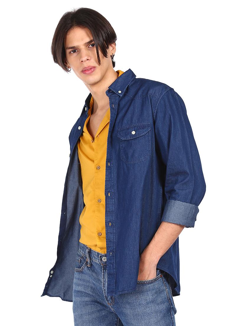 dark blue denim casual shirt - 18074858 - Zoom Image - 2