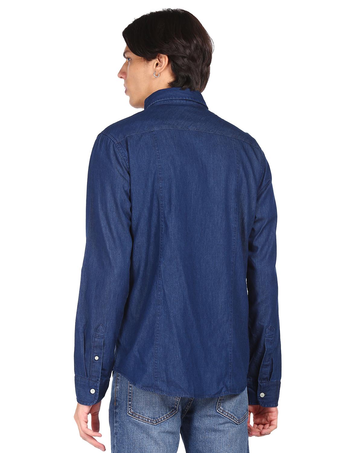 dark blue denim casual shirt - 18074858 - Zoom Image - 3