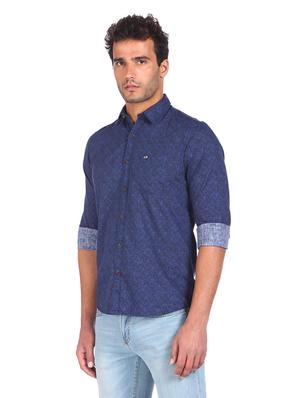 navy blue printed casual shirt - 18075686 - Standard Image - 2