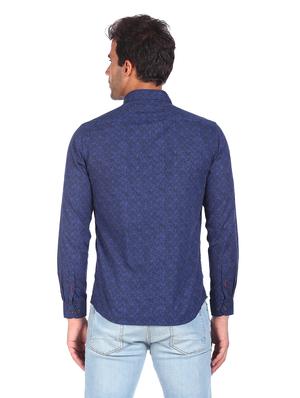navy blue printed casual shirt - 18075686 - Standard Image - 3
