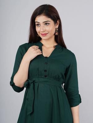 green rayon drop waist dress - 18076417 - Standard Image - 4