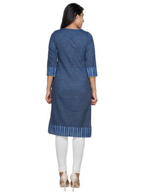 navy solid straight kurta - 18079460 - Standard Image - 3