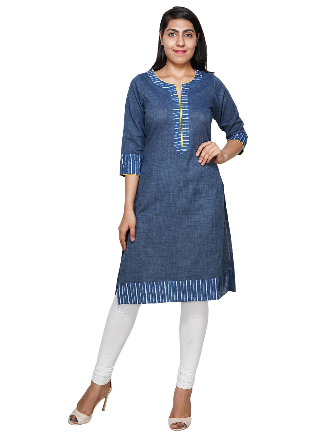 navy solid straight kurta - 18079460 - Zoom Image - 1