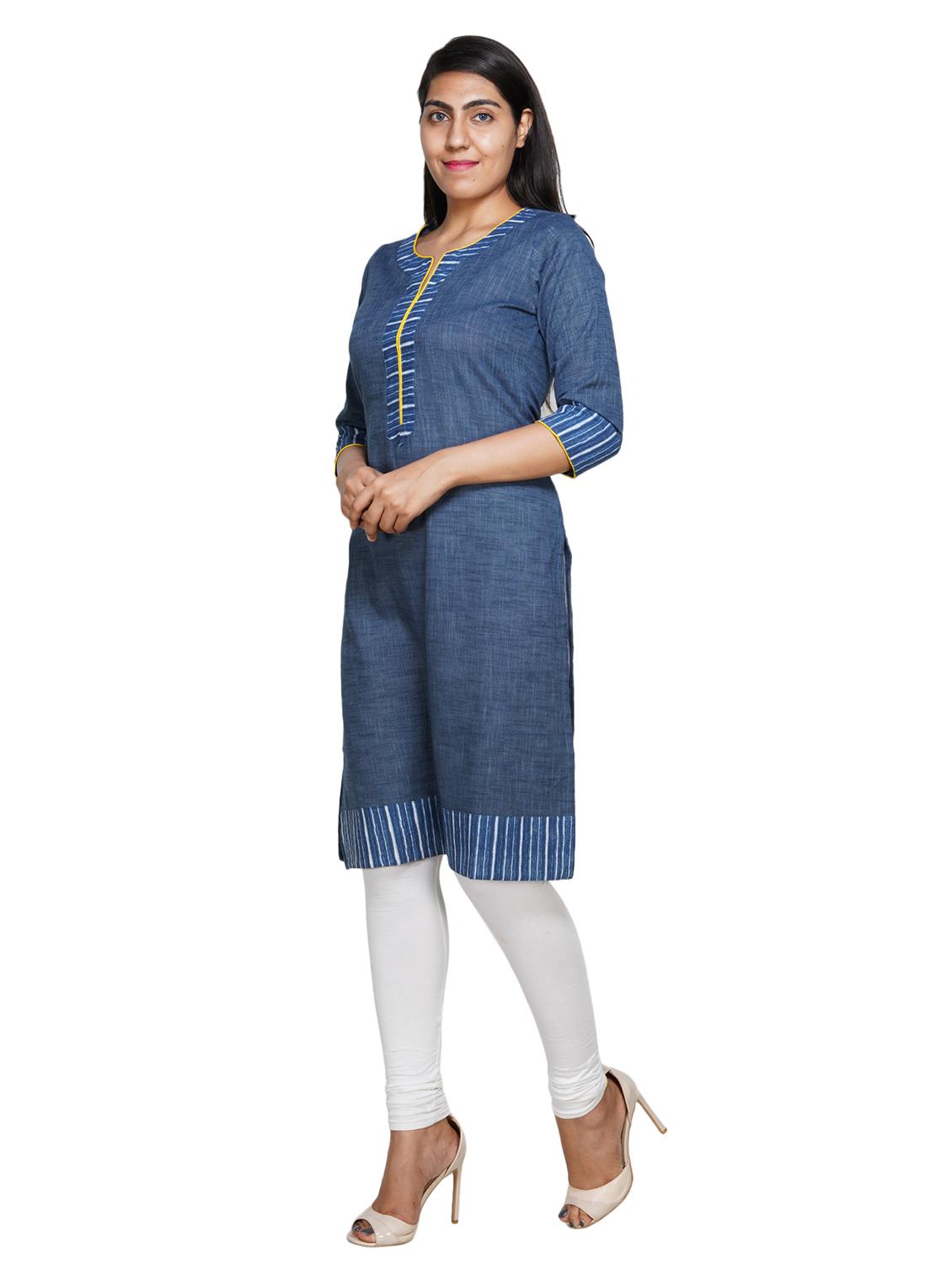 navy solid straight kurta - 18079460 - Zoom Image - 2