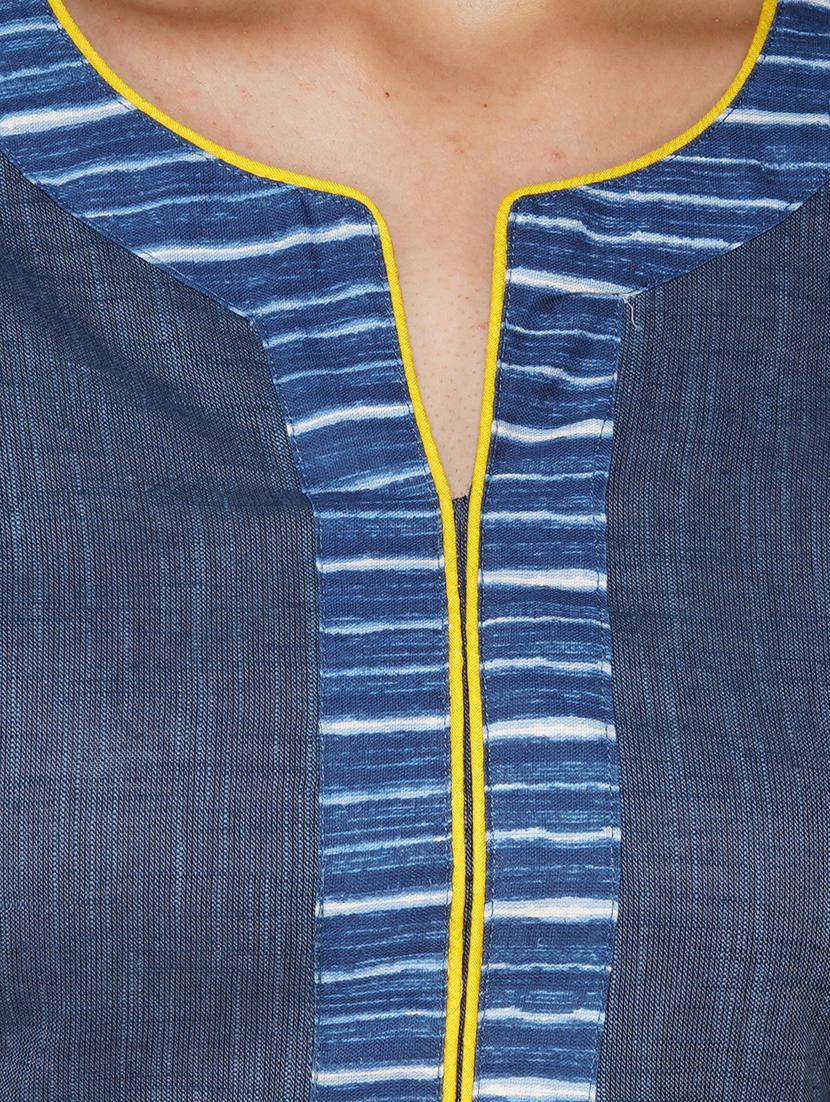 navy solid straight kurta - 18079460 - Zoom Image - 4