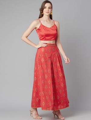 red satin skirt top set - 18079721 - Standard Image - 2