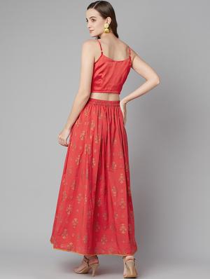 red satin skirt top set - 18079721 - Standard Image - 3