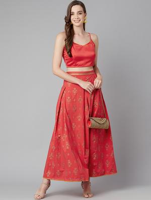 red satin skirt top set - 18079721 - Standard Image - 4