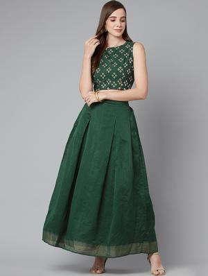 green cotton skirt top set - 18079725 - Standard Image - 4