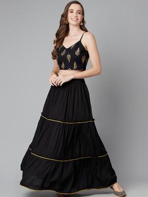 black rayon skirt top set - 18079726 - Standard Image - 2