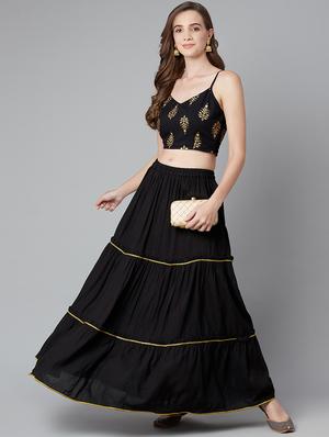 black rayon skirt top set - 18079726 - Standard Image - 4
