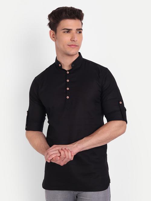 black solid kurta - 18079837 - Standard Image - 1
