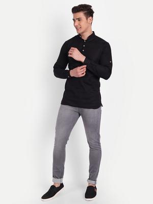 black solid kurta - 18079837 - Standard Image - 4