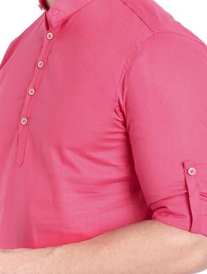 pink solid short kurta - 18079838 - Standard Image - 5