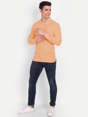 peach solid kurta - 18079843 - Standard Image - 3