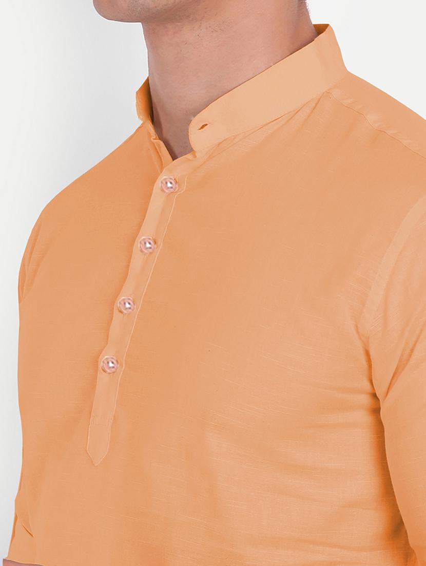 peach solid kurta - 18079843 - Zoom Image - 4