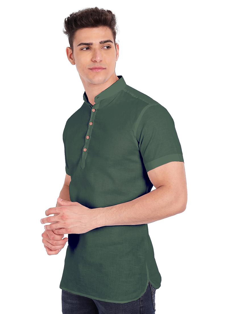 green solid short kurta - 18079865 - Zoom Image - 2