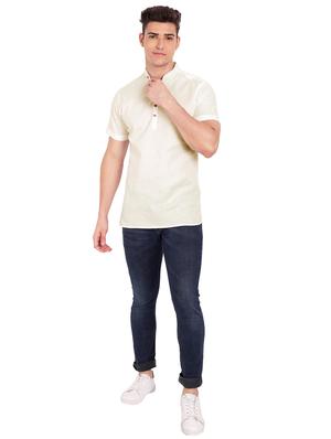 beige solid short kurta - 18079868 - Standard Image - 4