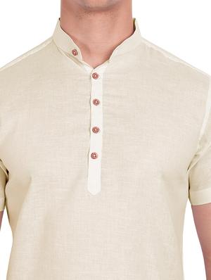 beige solid short kurta - 18079868 - Standard Image - 5