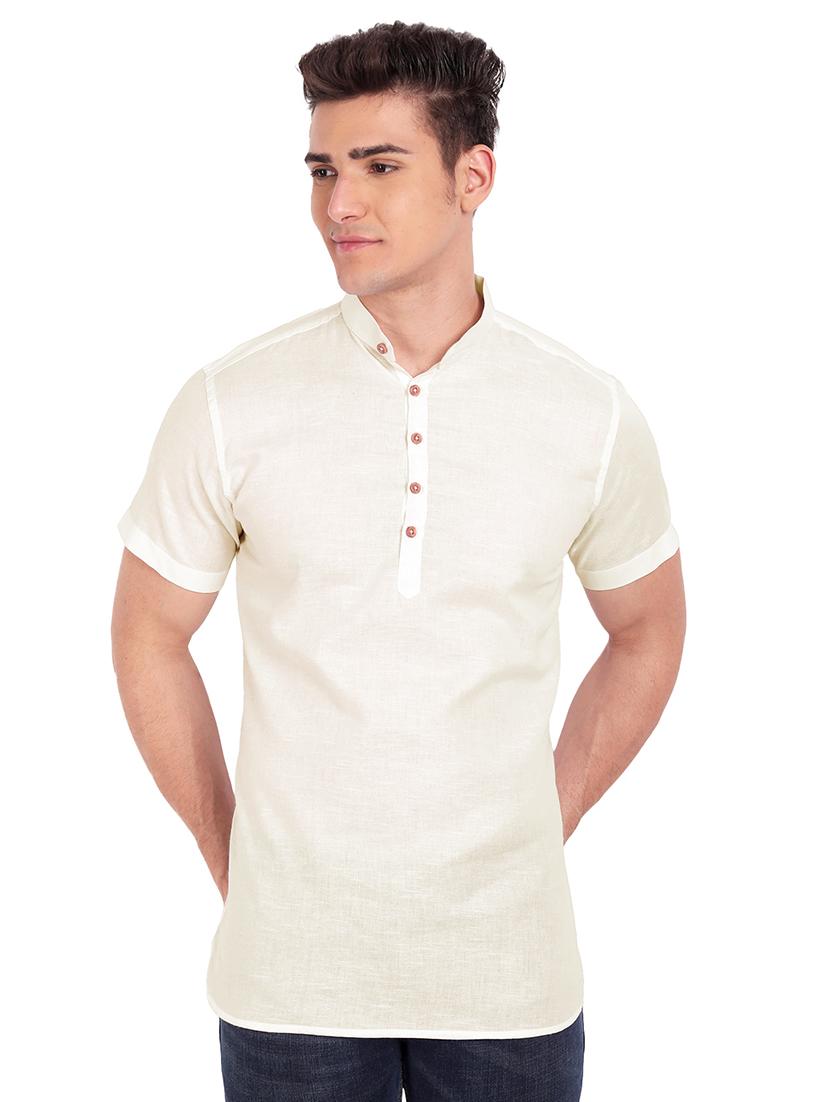 beige solid short kurta - 18079868 - Zoom Image - 1