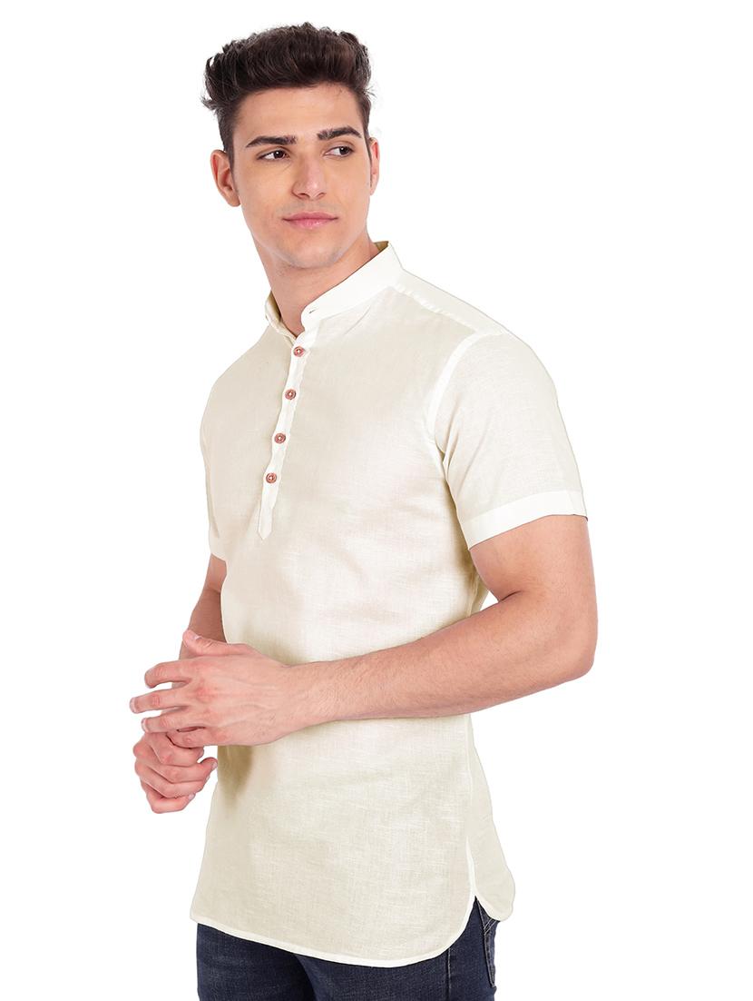 beige solid short kurta - 18079868 - Zoom Image - 2