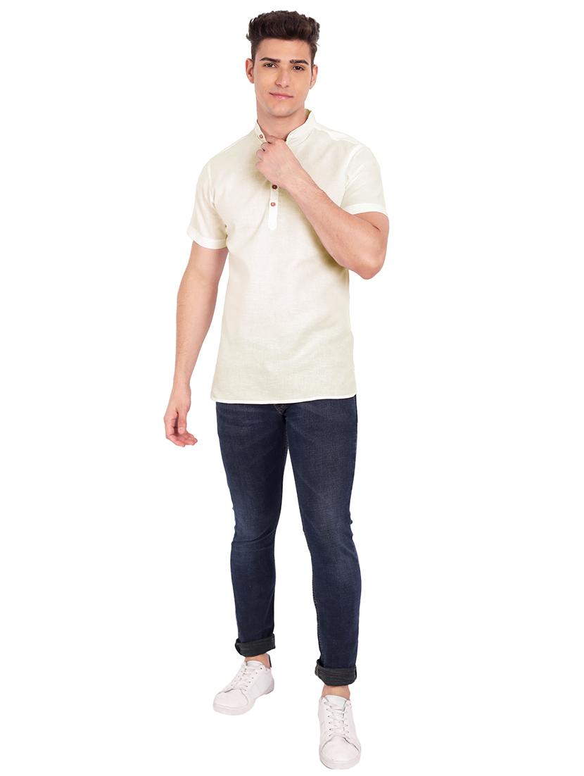 beige solid short kurta - 18079868 - Zoom Image - 4