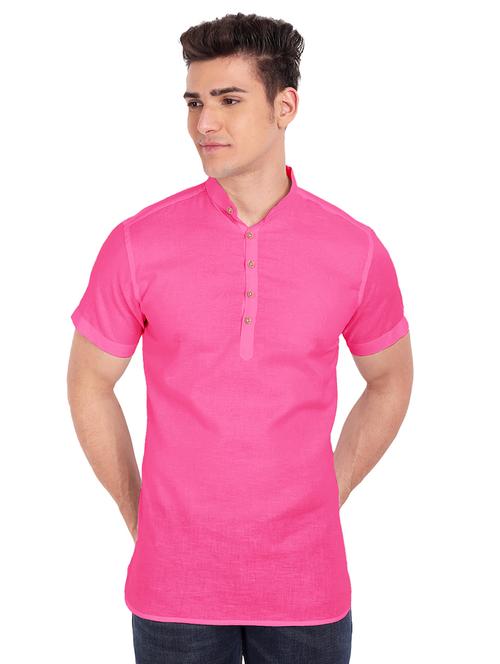 pink solid short kurta - 18079869 - Standard Image - 1