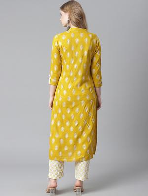 yellow rayon kurta pant set - 18080019 - Standard Image - 3