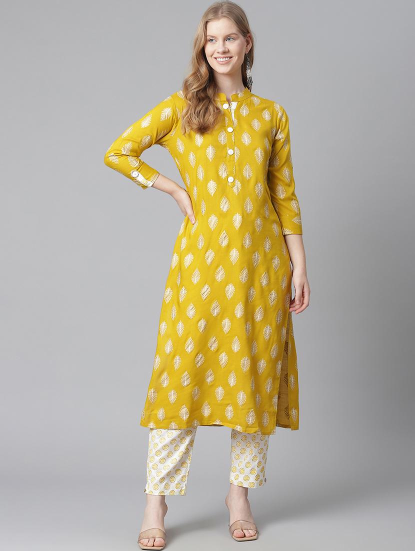 yellow rayon kurta pant set - 18080019 - Zoom Image - 1