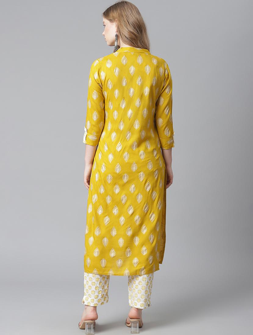 yellow rayon kurta pant set - 18080019 - Zoom Image - 3