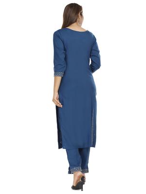 blue rayon kurta pant set - 18080025 - Standard Image - 3