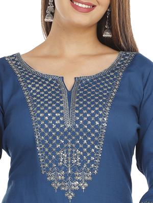 blue rayon kurta pant set - 18080025 - Standard Image - 4